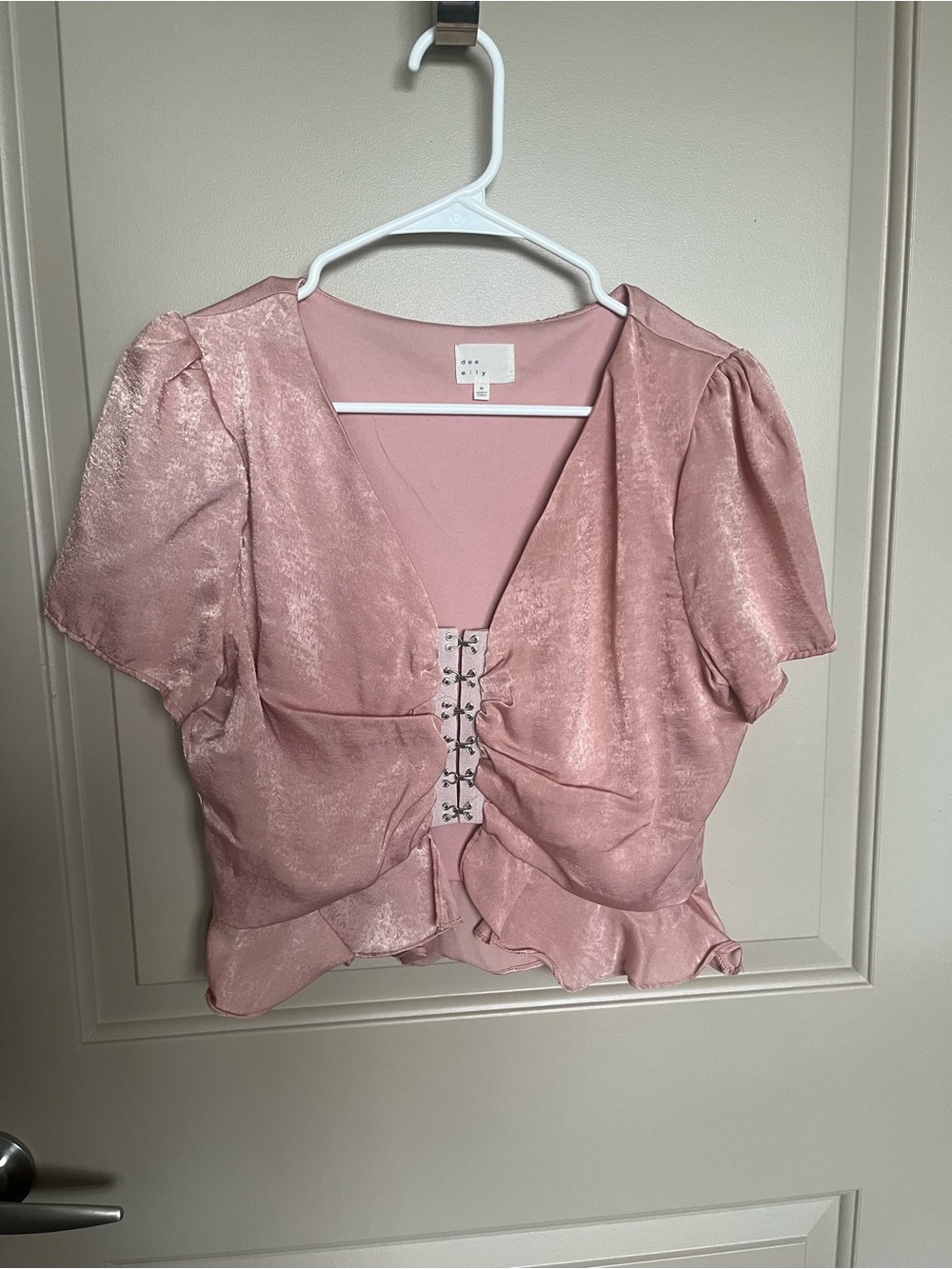 Dee Elly Satin Hook-and-Eye Pink Crop Top